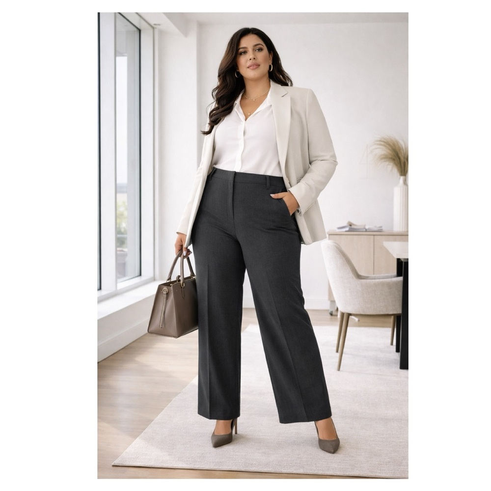 NEW LANE BRYANT Perfect Drape Wide Leg Pants 24P Plus Petite High Rise Grey